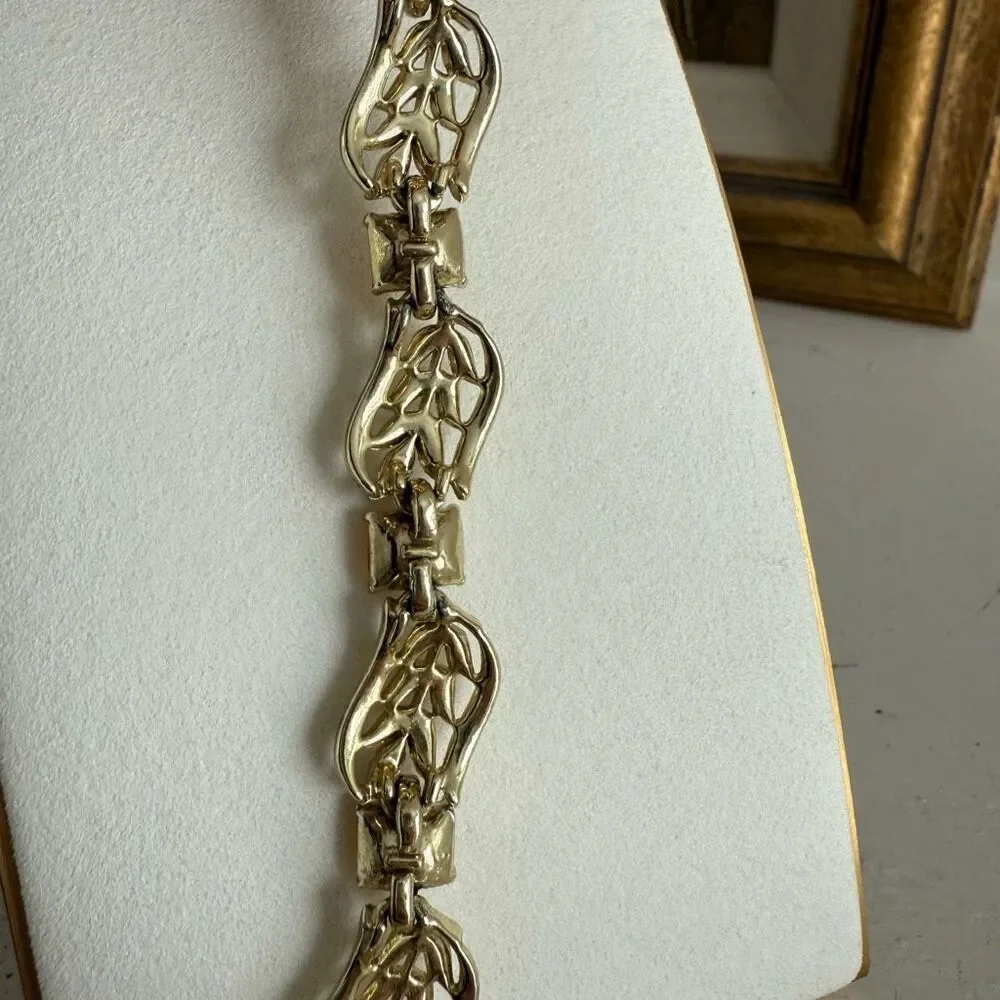 Vintage 50s Coro Gold Tone Amber Rhinestone Necklace 17.5”